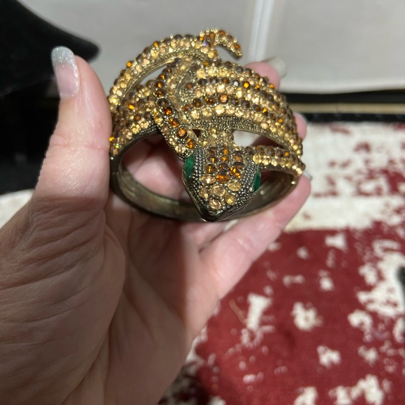 Vintage Rhinestone Coiled Snake With Green Eyes and Hanged Bangle - Picture 7 of 7